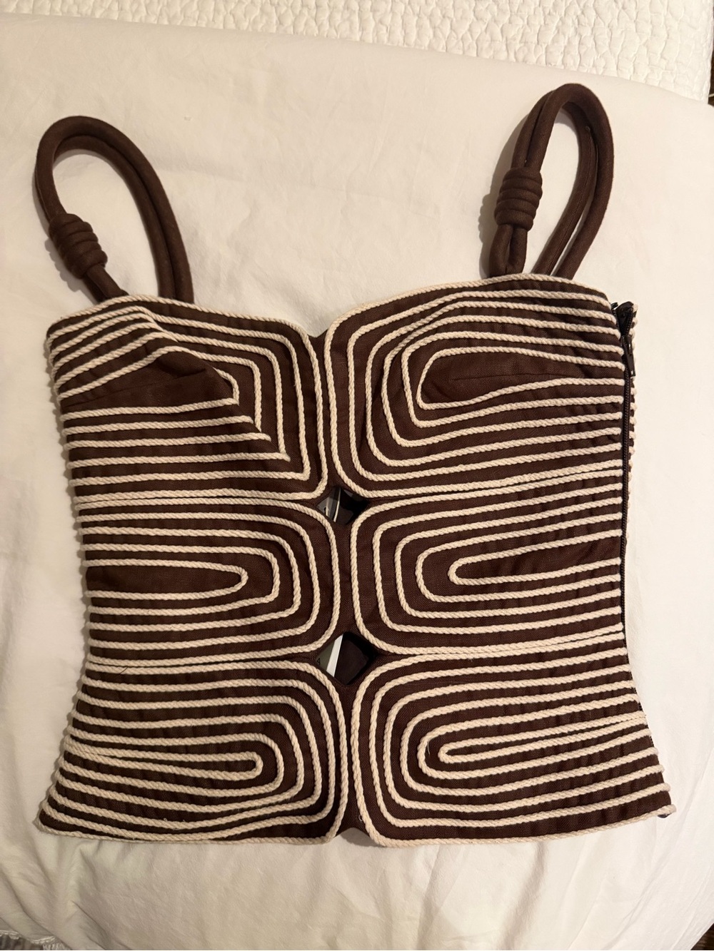 Marea knotted linen top in brown NWT - Picture 3 of 5
